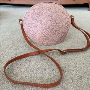 Pink Embossed Pink Italian Leather Crossbody Bag